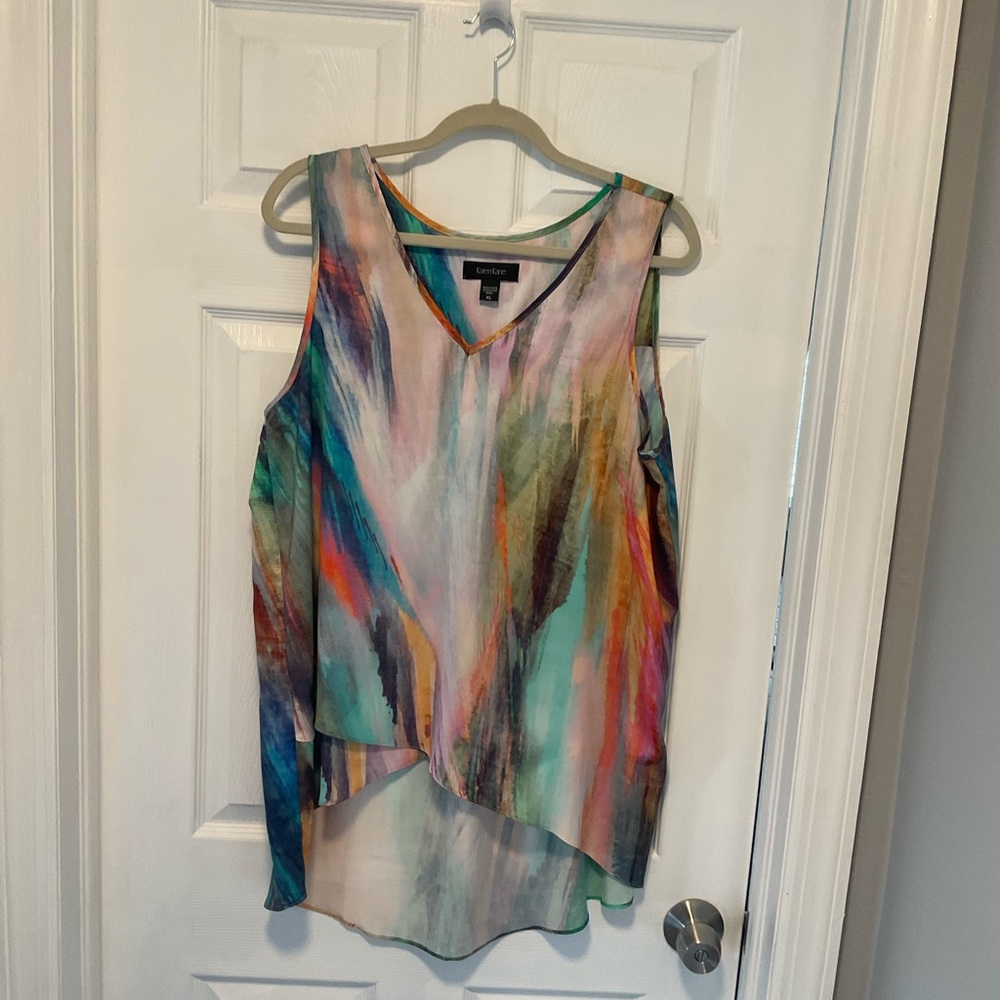 Karen Kane Multicolored Ombré Sleeveless V-Neck Hi-Lo Asymmetrical Hem Size XL